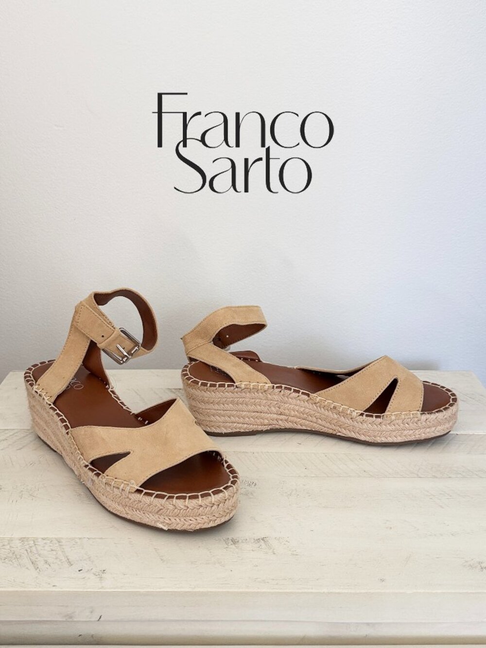 Franco Sarto Espadrille Wedge Sandals – Size 7– Beige, Tan, Neutral– Worn Once